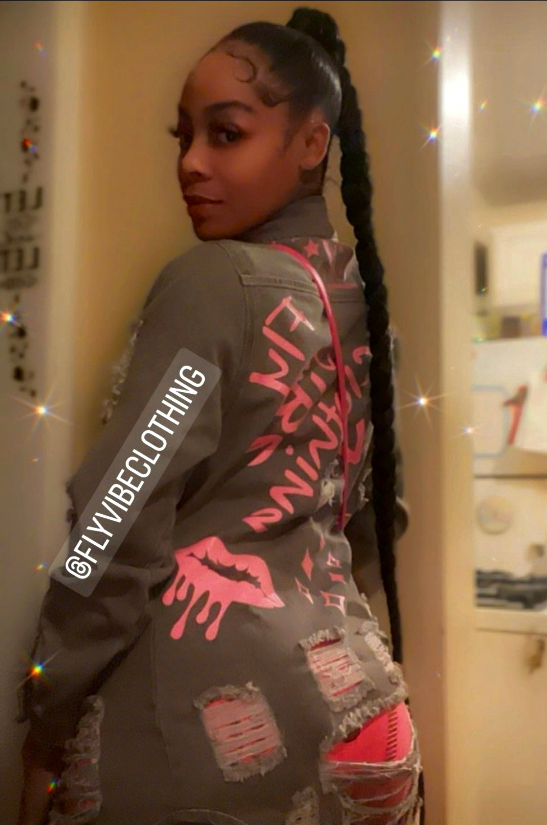 Fly Vibe Queenz Only Jean Jacket - Grey/Pink