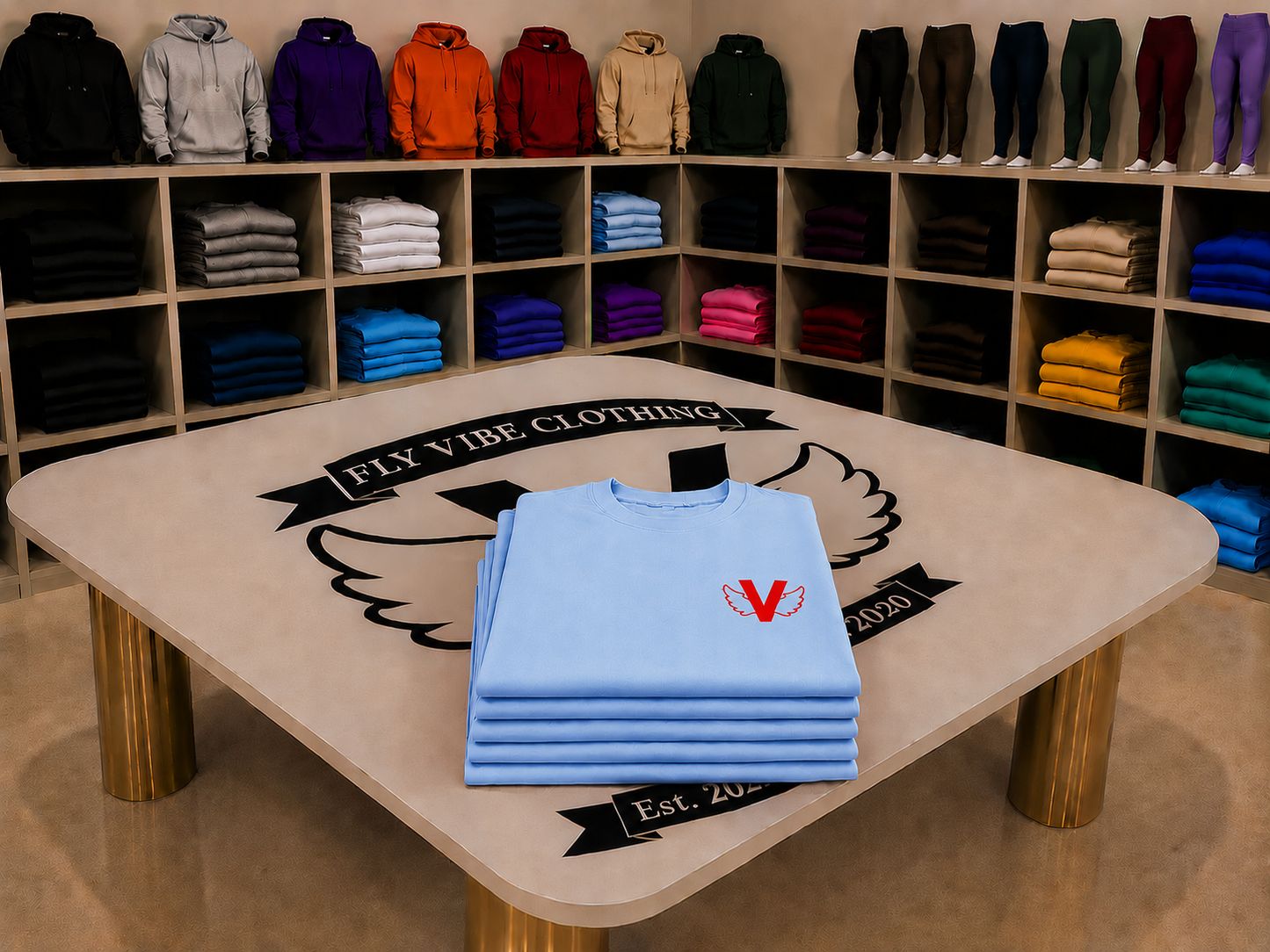 Fly Vibe Logo T - Light Blue/Red