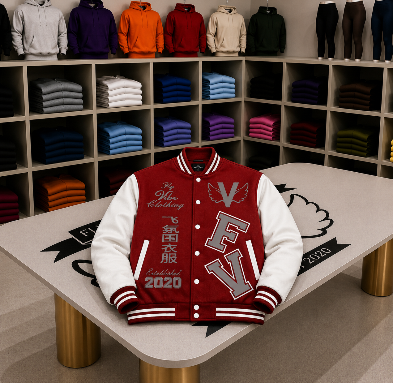 Fly Vibe Letterman Jacket  - Red/White/Grey