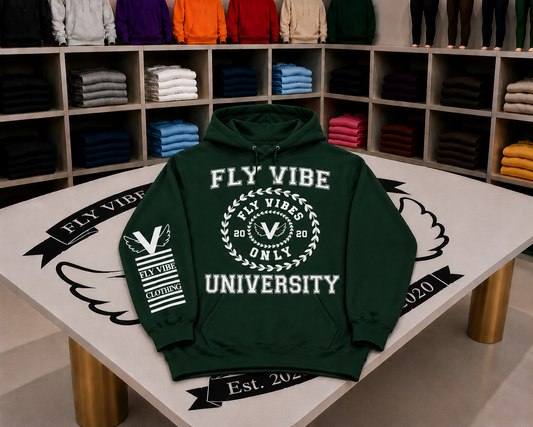 Fly Vibe University Hoodie - Pine Green/White