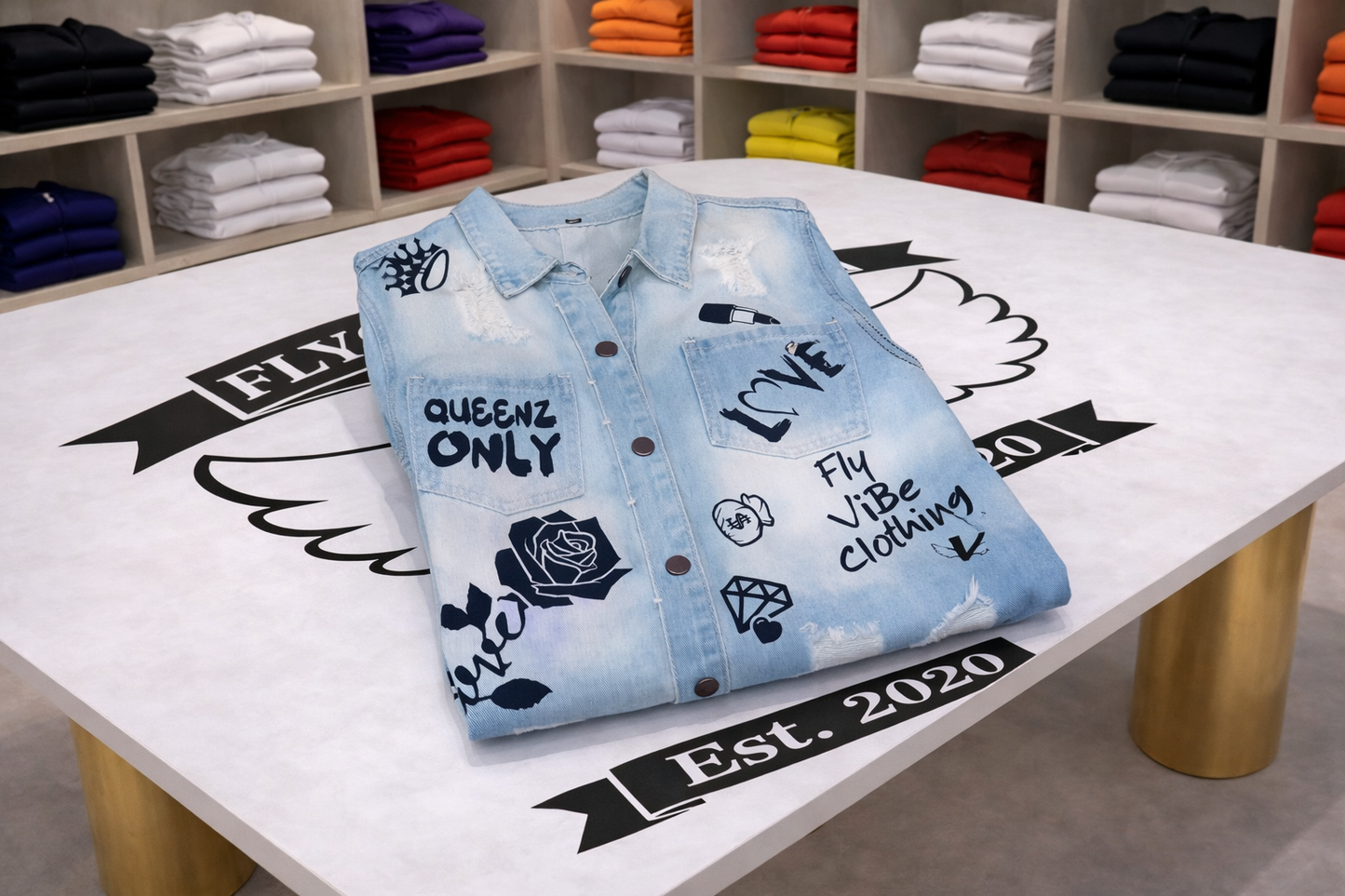 Fly Vibe Queenz Only Jean Jacket  - Bleach Blue/Black