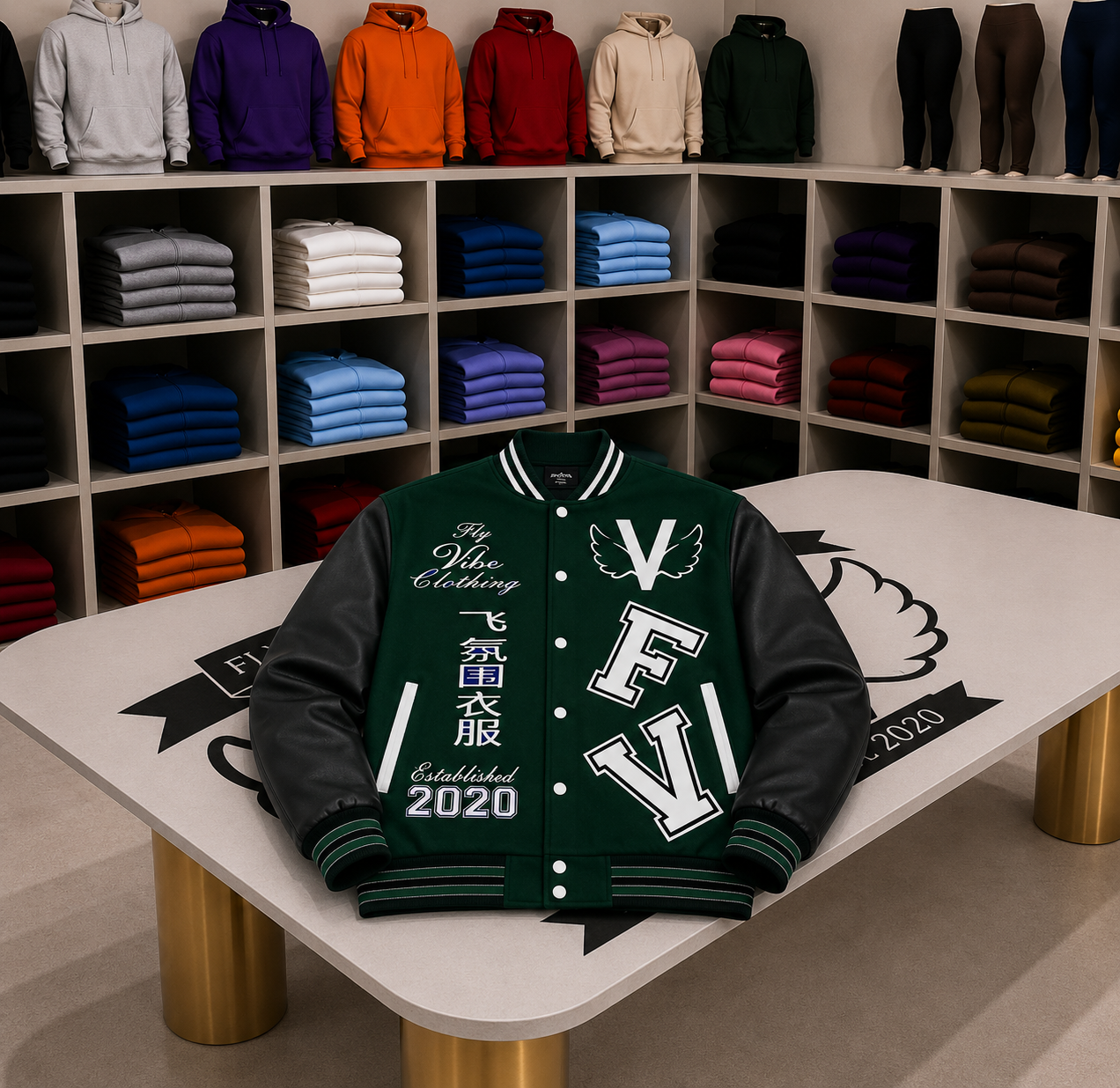 Fly Vibe Letterman Jacket  - Green/Black/White