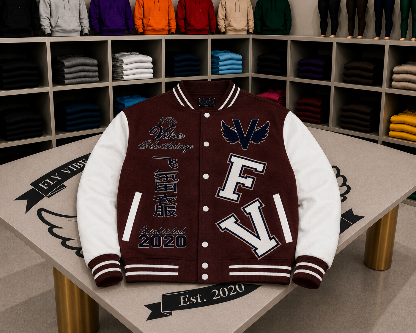 Fly Vibe Letterman Jacket - Brown/White/Black