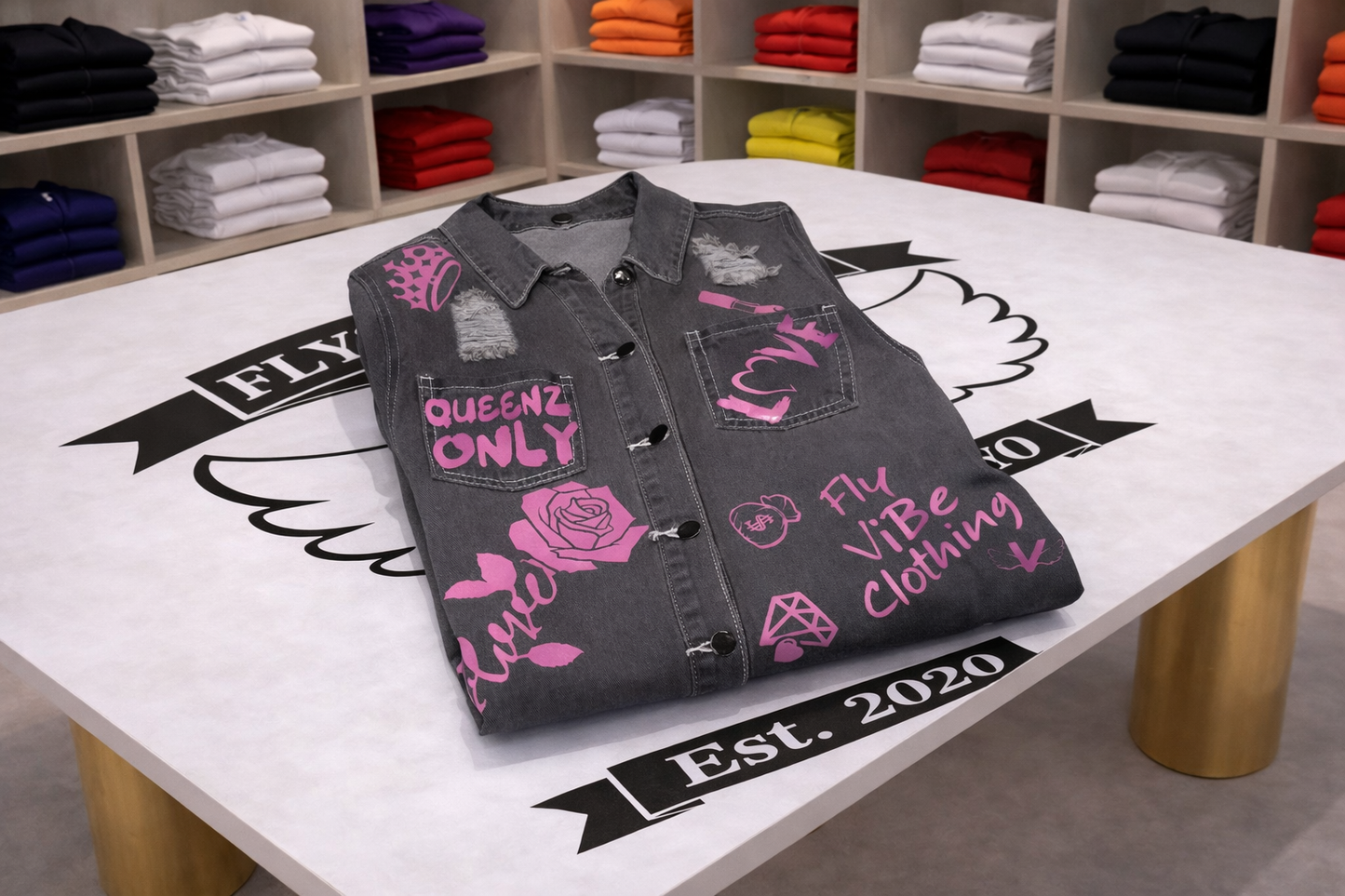 Fly Vibe Queenz Only Jean Jacket - Grey/Pink