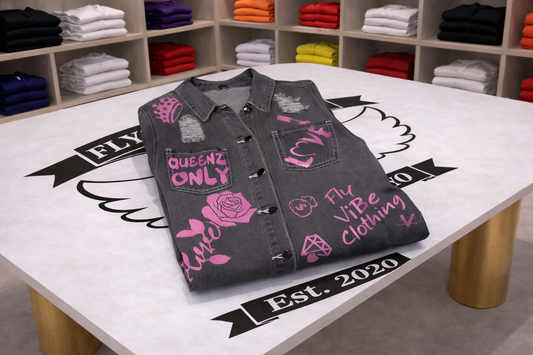 Fly Vibe Queenz Only Jean Jacket - Grey/Pink