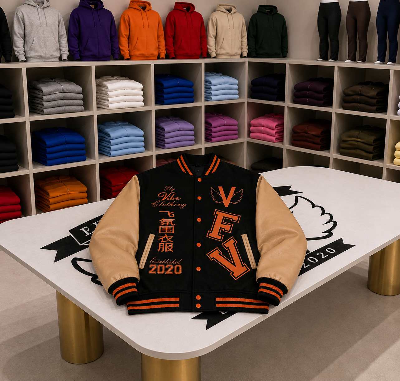 Fly Vibe Letterman Jacket - Black/Tan/Orange