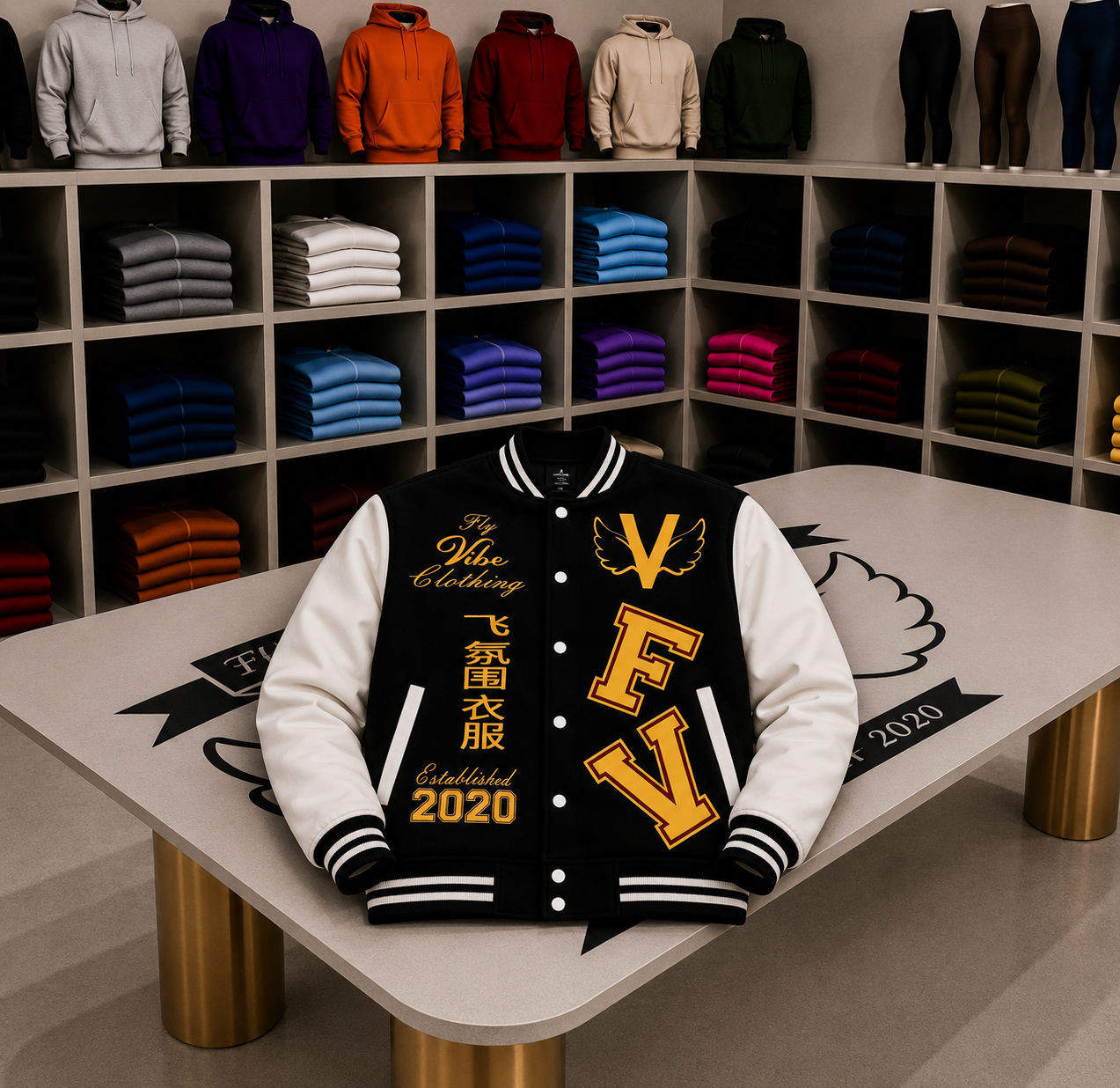 Fly Vibe Letterman Jacket  - Black/White/Gold/Red