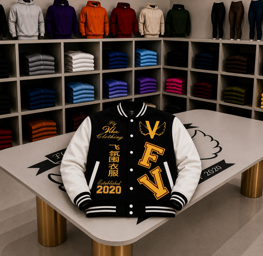 Fly Vibe Letterman Jacket  - Black/White/Gold/Red