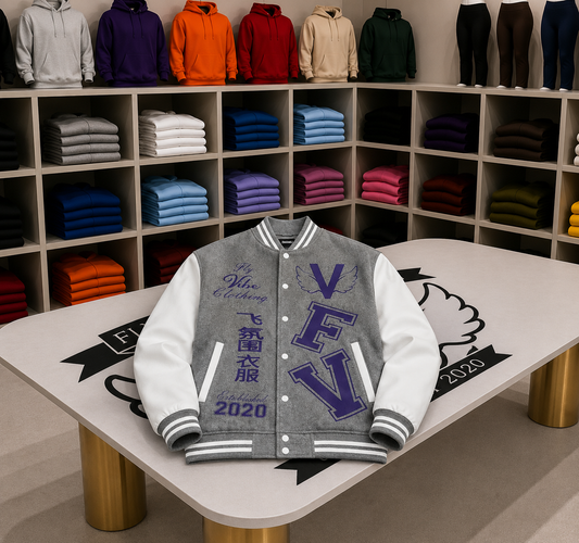Fly Vibe Letterman Jacket - Grey/White/Purple