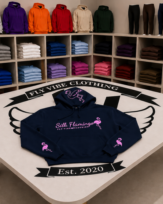Silk Flamingo Hoodie - Navy