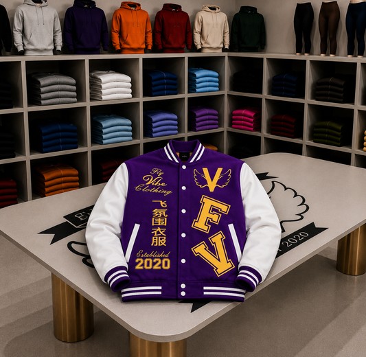 Fly Vibe Letterman Jacket - Purple/White/Gold