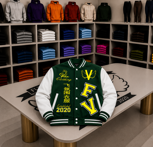 Fly Vibe Letterman Jacket - Green/White/Yellow