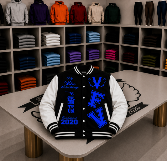 Fly Vibe Letterman Jacket - Black/White/Blue