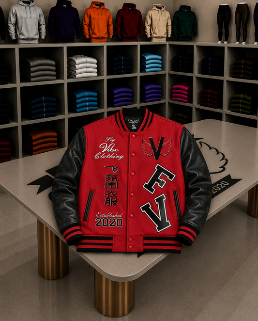 Fly Vibe Letterman Jacket - Red/Black/White
