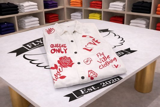Fly Vibe Queenz Only Jean Jacket - White/Red