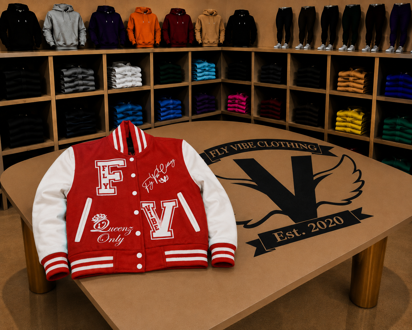 Fly Vibe Queenz Only Crop Letterman Jacket - Red/White