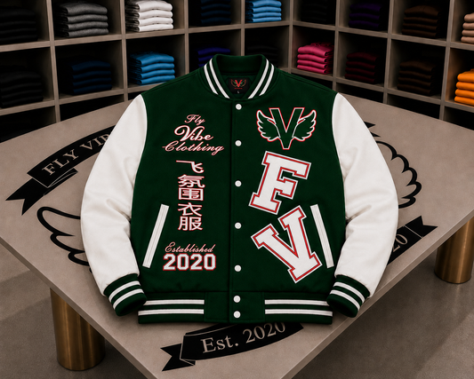 Fly Vibe  Letterman Jacket  - Green/White/Red