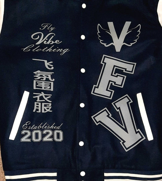 Fly Vibe Letterman Jacket - Navy/White/Grey