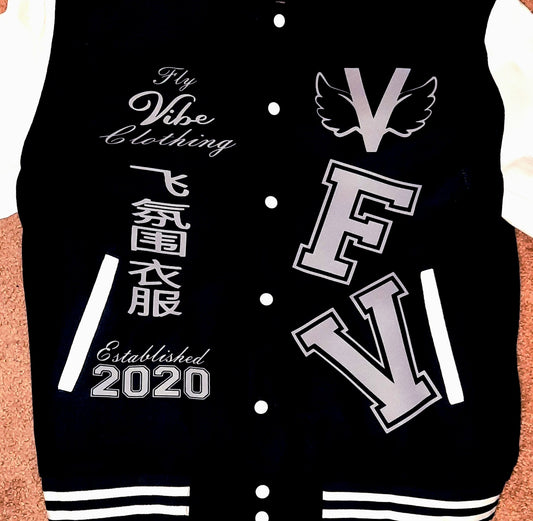 Fly Vibe Letterman Jacket - Black/White/White