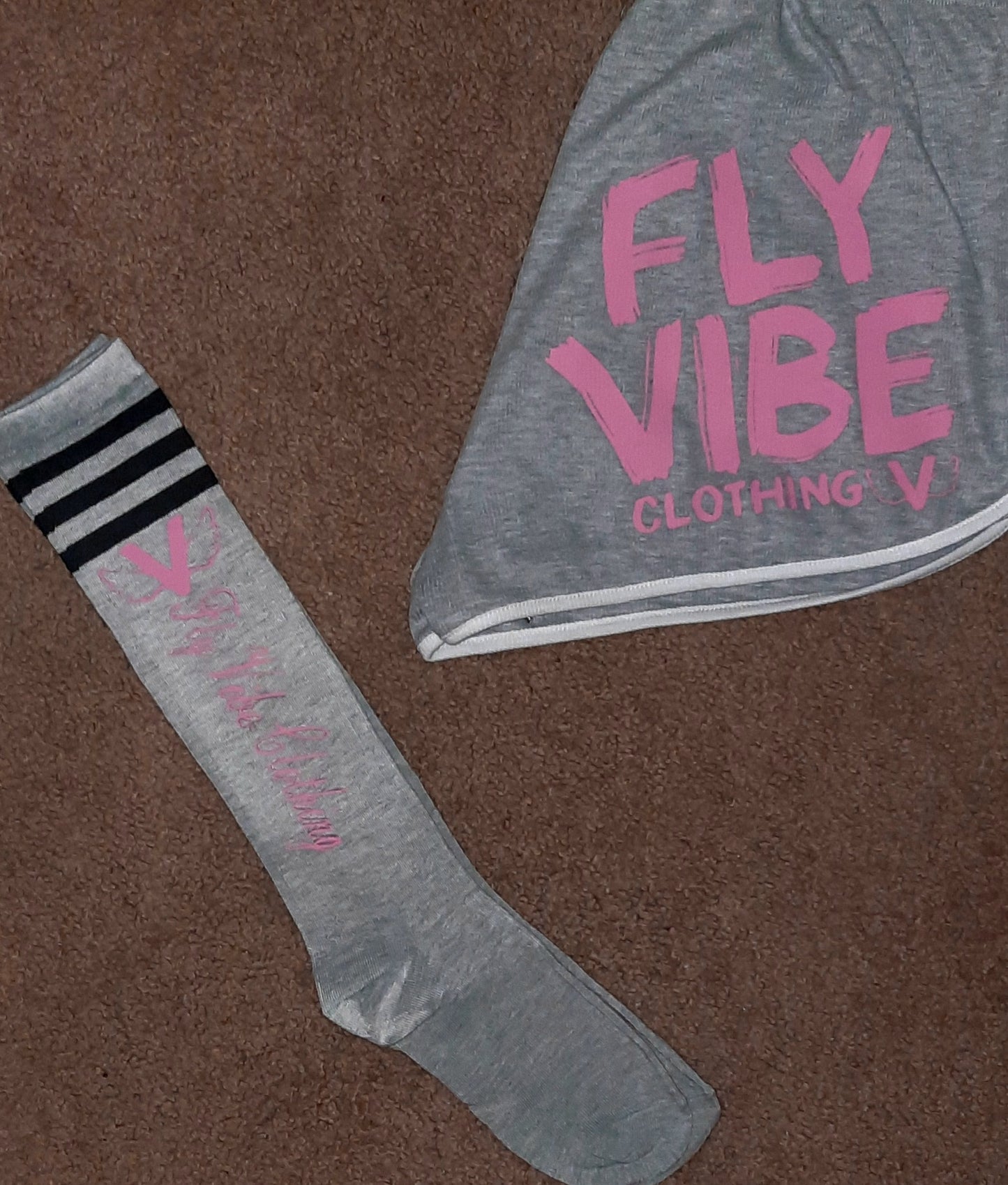 Fly Vibe Ladies String Gym Shorts - Grey/White/Pink