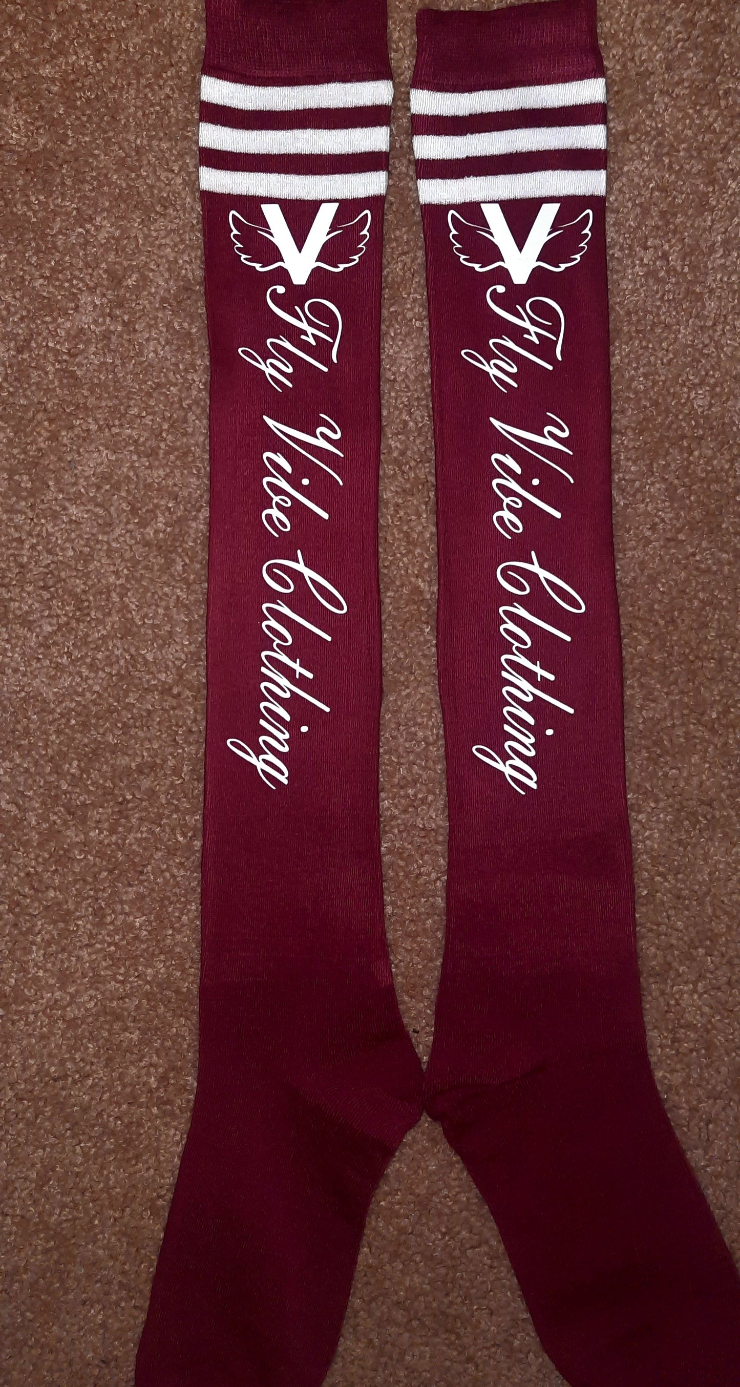 Fly Vibe Thigh High Socks - Maroon/White