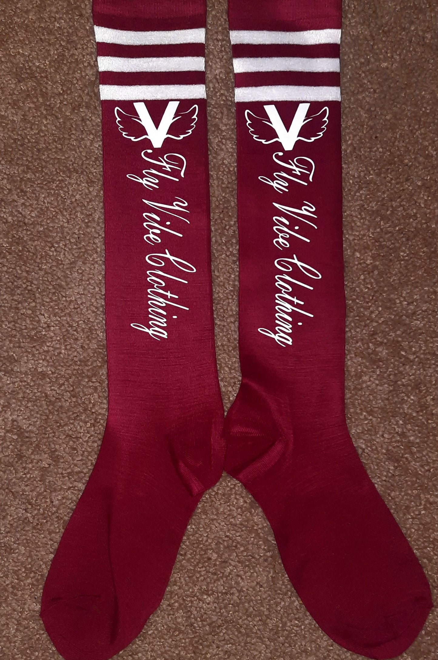 Fly Vibe Knee High Socks - Maroon/White