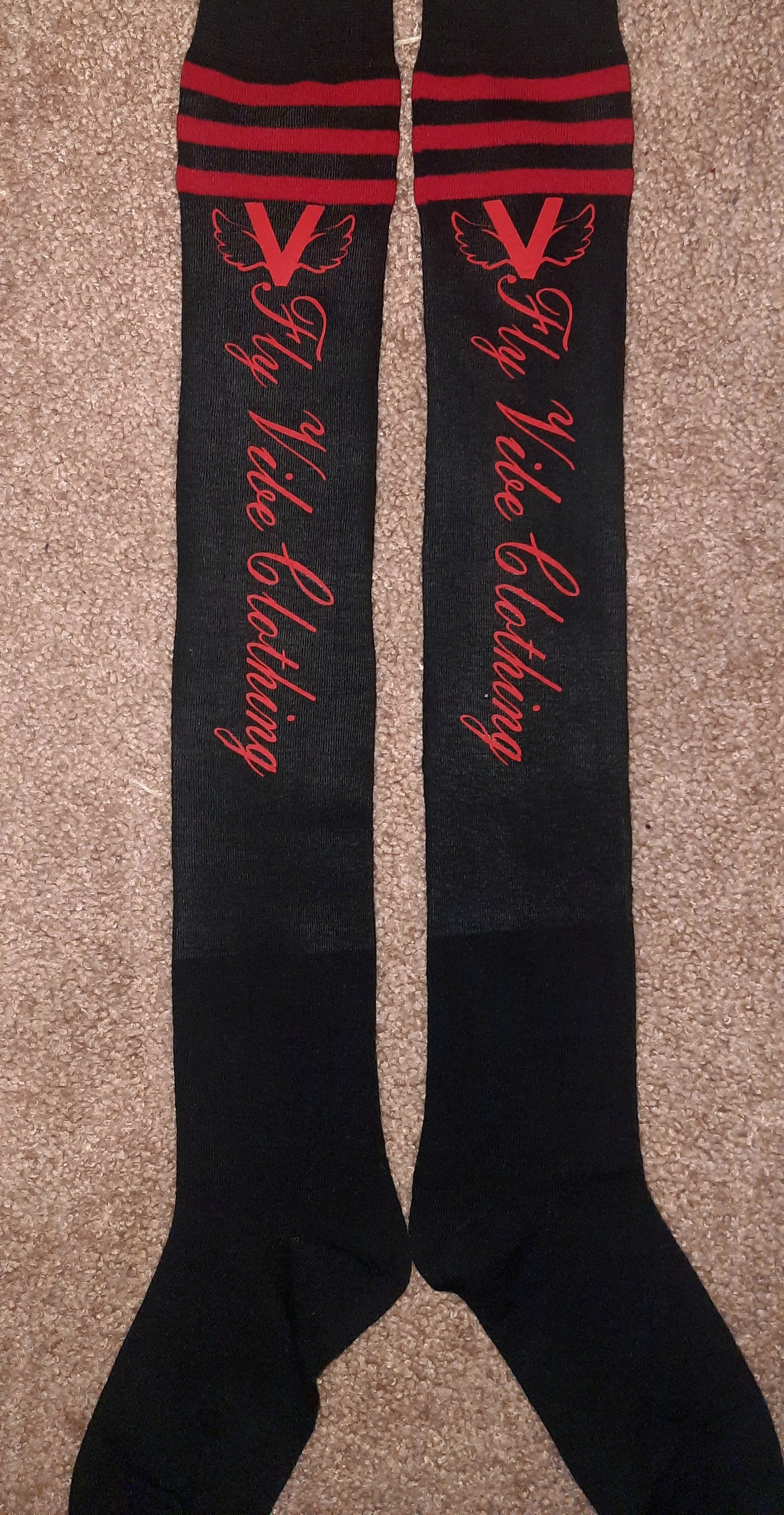 Fly Vibe Thigh High Socks - Black/Red