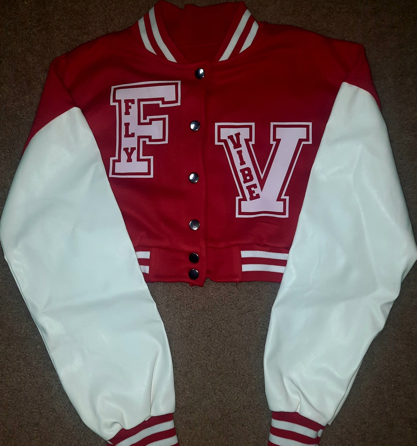 Fly Vibe Womens Crop Letterman Jacket - Red/White/Cream