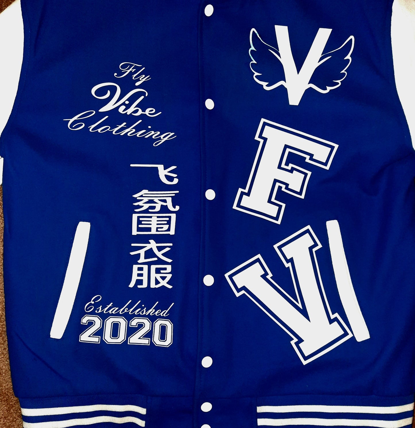 Fly Vibe Letterman Jacket - Royal/White/White