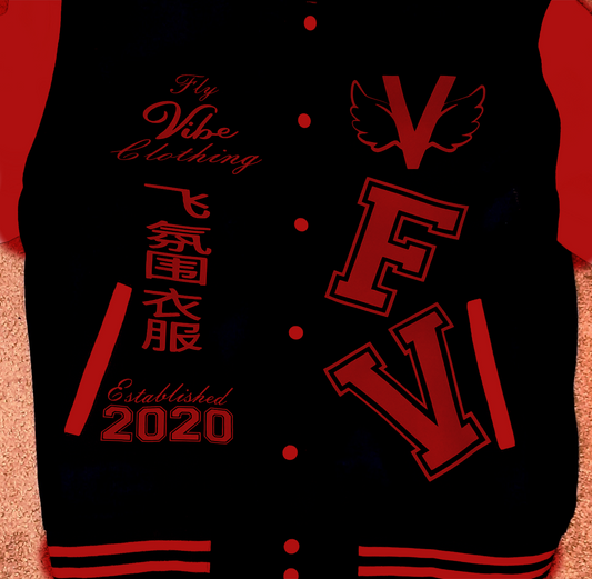 Fly Vibe Letterman Jacket - Black/Red/Red