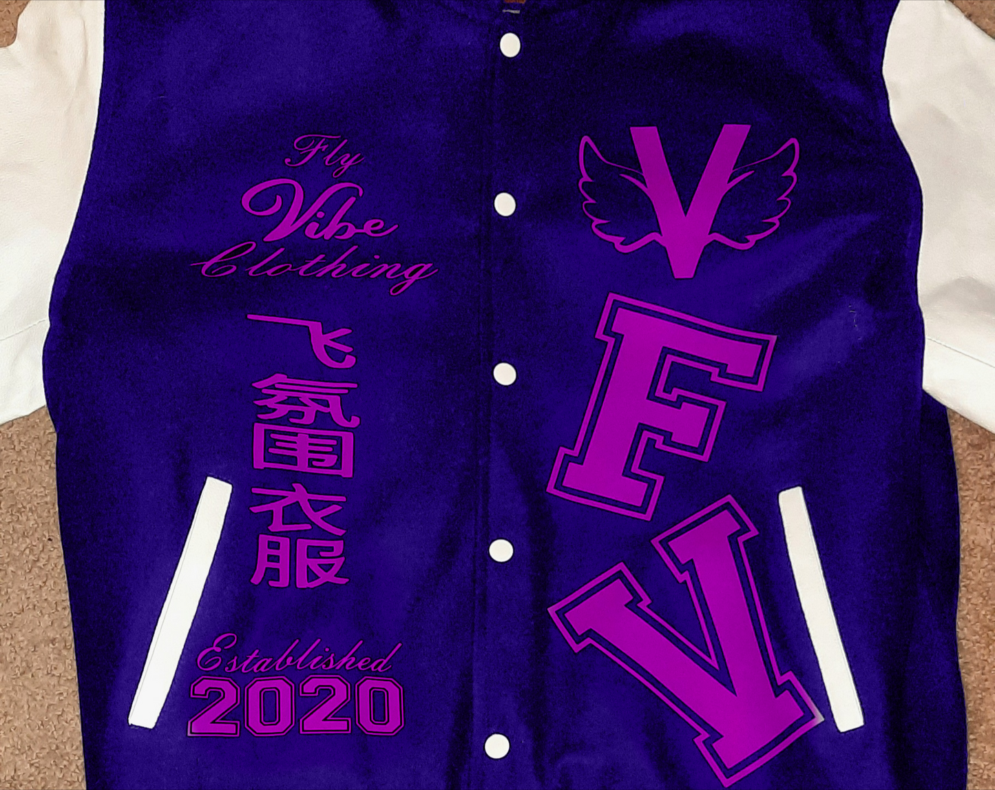 Fly Vibe Letterman Jacket - Purple/White/Pink