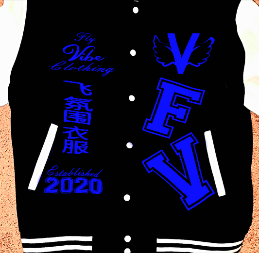 Fly Vibe Letterman Jacket - Black/White/Blue