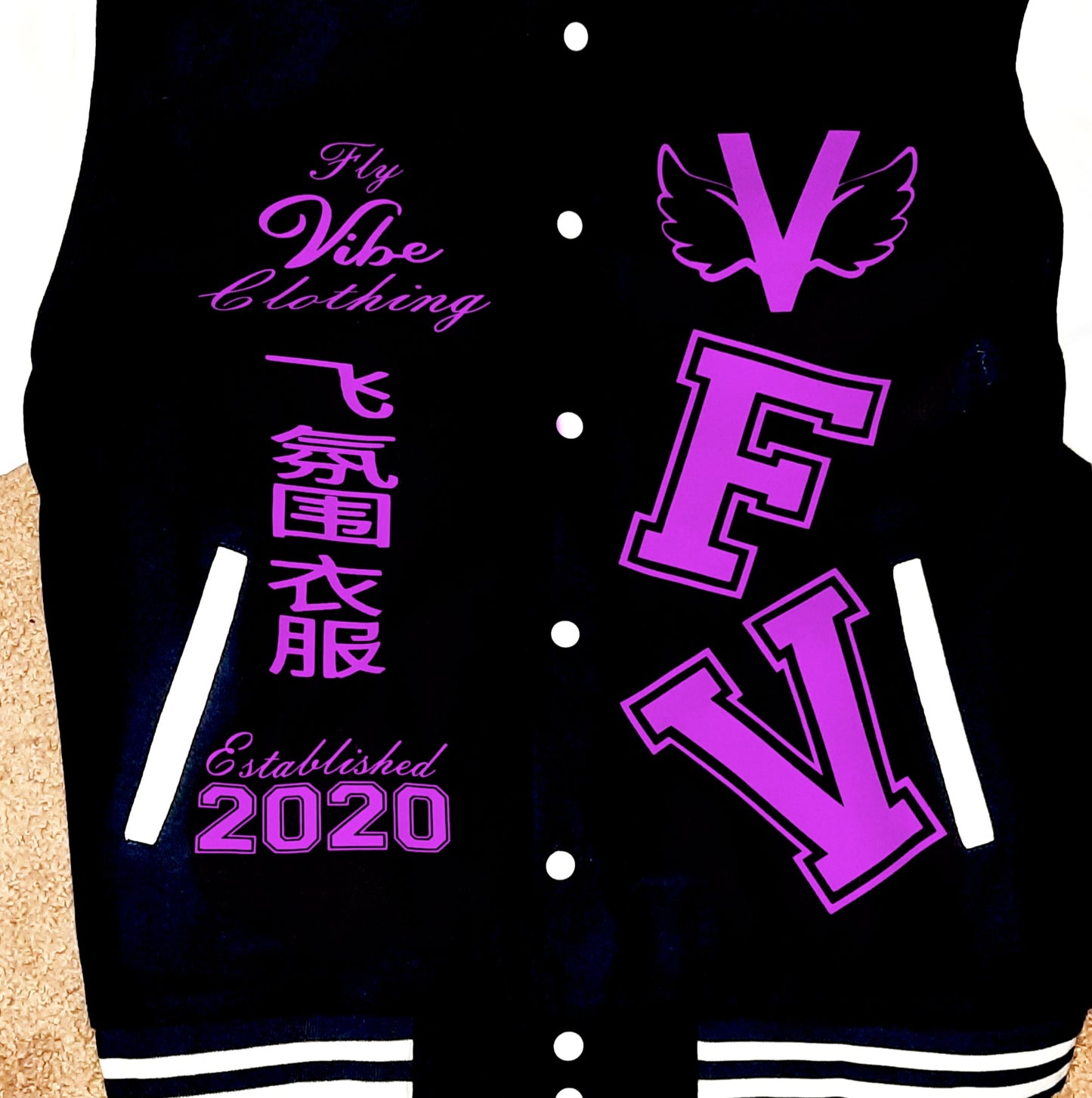 Fly Vibe Letterman Jacket - Black/White/Pink