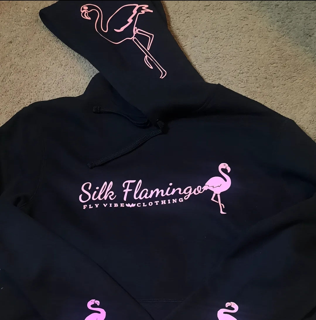 Silk Flamingo Hoodie - Black