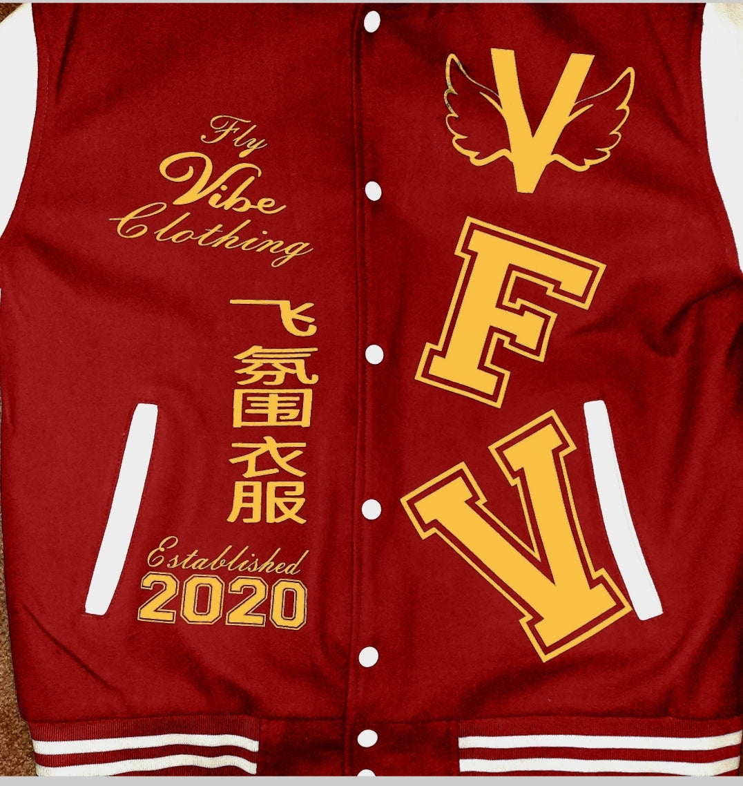 Fly Vibe Letterman Jacket - Red/White/Gold