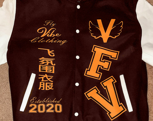 Fly Vibe Letterman Jacket  - Brown/White/Gold